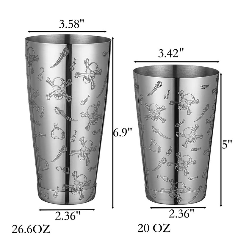 Stainless Steel Boston Shaker with Etched Pattern Weighted Shaking Tin