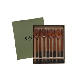 Inhyeon Workshop Natural Lacquer Charcoal Wooden Cutlery 4-Piece Family Set Premium Wooden Cutlery Paper Case Packaging / 인현공방 천연 옻칠 숯 나무수저 4P 가족세트 고급 우드수저 종이케이스 포장