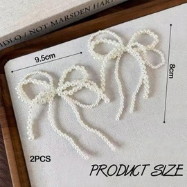 Cosmeria Pearl Bow Shoe Charms, White Decorative Bowknot for Trainers, DIY Accessories for Shoes, Bags, and Keychains, Pack of 2, Faux pearls