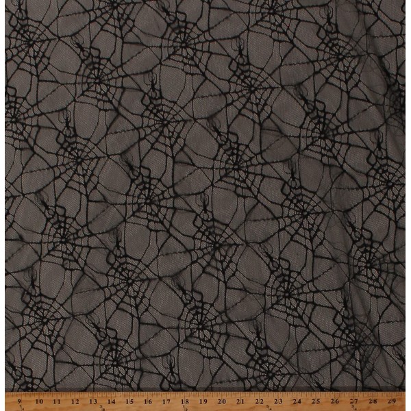 Soft Lace Spiderwebs Spiders Black Lace Fabric by The Yard