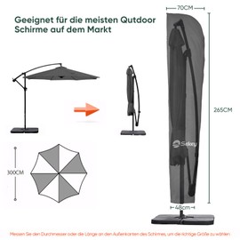 Sekey Protective Cover for Parasol/Parasol, Cover for Parasol, 265 x 48/70 cm, 100% Waterproof Polyester, UV-Resistant