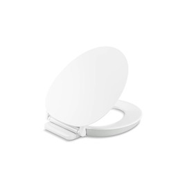 KOHLER 57778-GCF-0 Cymbal ReadyLatch Quiet-Close Soft Close Toilet Seat Round, Flexible CoreFlex Material, Wider Toilet Seat Surface, Home Essentials, White with Ice Grey Core Center