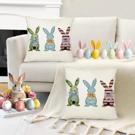 MAZSHTTD Easter Pillow Covers Colorful Bunny Throw Pillow Covers 20 x 20 Inch Set of 2 Easter Decoration Rabbit Cushion Case for Bedroom Sofa Couch Easter Holiday Festivals Home Decor White