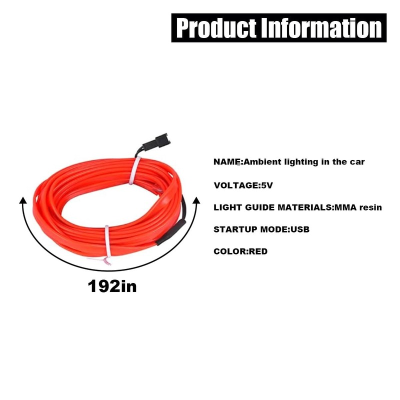 EL Wire Interior Car LED Strip Lights, USB Car Neon