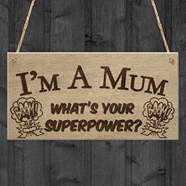 RED OCEAN SuperPower Mum Funny Best Mother Home Garden Gift Hanging Plaque Grandma Sign Mothers Day Mums Birthday Gift