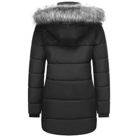 GGleaf Winter Coats for Women Hooded Warm Long Puffer Parka Jacket with Fur Hood Black X-Large
