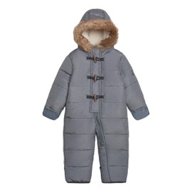 OshKosh B’gosh Baby Boys Hooded Snowsuit with Faux Fur Trim – Warm Winter One-Piece for Kids, Red Plaid, 6/9 Months