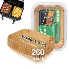 Pack of 260 Baking Parchment Paper for Hot Air Fryer, 22 x 14 cm Rectangular Airfryer Baking Paper for Parchment Paper Liner, XXL Air Fryer Accessories Compatible with Ninja AF300, AF400 Dual Zone