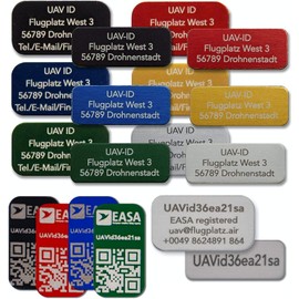 UAV-ID - Drone licence plate - name plate or e-ID, 20 x 8 mm or 20 x 11 mm, 3 or 4 lines, anodised aluminium in various colours, high-quality laser labelling.