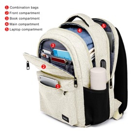 LIBENED Backpack for Men and Women, School Backpack for Teen Boys Girls, Beige, 15.6 Inch