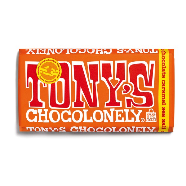 Tony’s Chocolonely 32% Milk Chocolate Caramel Sea Salt Bars - Caramel Sea Salt Chocolate, Belgium Chocolate, No Artificial Flavoring, Fairtrade & B Corp Certified - 6.35 Oz, 15 Bars
