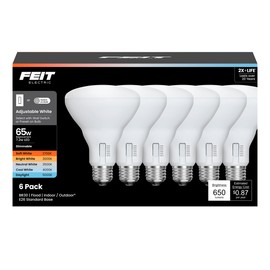 Feit Electric BR30 LED Light Bulb, 65W Equivalent, Dimmable, 650 Lumens, 5-Color Adjustable White, 90+ CRI, General Purpose Flood & Track Lighting, 25,000-Hour Lifetime, BR3065DM/6WYCA/6, 6 Pack