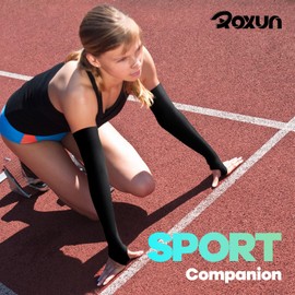 ROXUN 4 Pairs UV Sun Protection Arm Sleeves with Thumb Holes, Cooling Compression Cover Sports Sleeve for Men/Women 2 Black+2 White