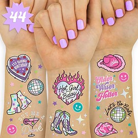xo, Fetti Tatuajes Temporales De Cumpleaños Xo Fetti - 44 Piezas | Divertida Fiesta De Cumpleaños Para Niña, Más Mayor, Más Sabia, Más Sexy, Feliz Cumpleaños, Vaquera Disco, Cumpleaños De Chica Sexy