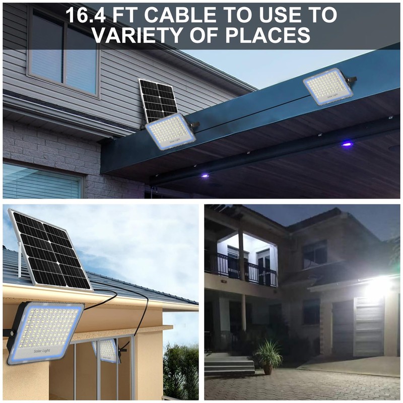 Gebosun 100W 12000LM Solar Flood Light Outdoor with Separate Panel,