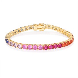 Gemsme 4.0MM Tennis Bracelet for Women-Rainbow Cubic Zirconia Bracelet,14K Gold Plated Colorful Round Cut CZ Tennis Link for Jewelry Gift, 6.5 inch