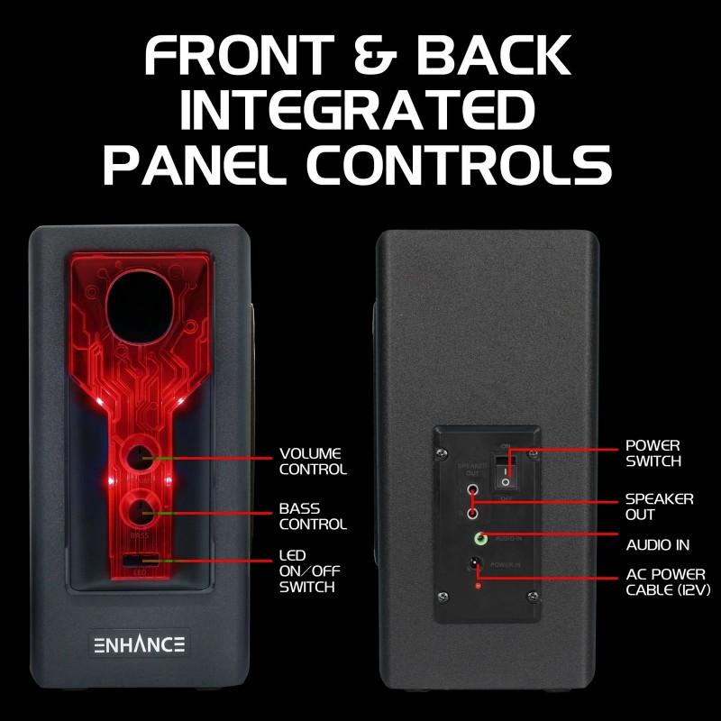 ENHANCE SB2 Computer Speakers Red LED