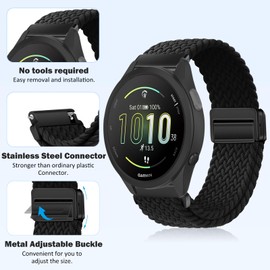 RosMank 20mm Braided Watch Band Compatible with Garmin Forerunner 165/Forerunner 165 Music/Vivoactive 5, Nylon Woven Replacement Strap for Garmin Venu Sq 2/Venu Sq 2 music, Black