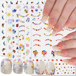 Colorful Small Flower Nail Stickers Cute Floral Nail Decals for Nail Art Supplies Wild Flowers Nail Art Stickers Lavender Daisy Spring Nails Stickers Oil Painting Rural Flower Stickers for Nails Decor