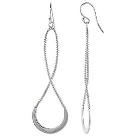 Sterling Silver Long Twisted Dangle Earrings Textured, 2 3/16 inches long