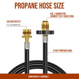 Alloxity 5 Feet POL Propane Hose Adapter 1lb to 20lb, 20lb to 1lb Converter, Propane Tank Adapter Hose 20 lb to 1 lb for Weber Q Grill/Coleman Stove/Blackstone Griddle/Buddy Heater