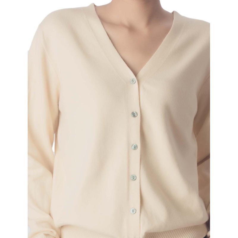 iB-iP Women's Lightweight V-Neck Cardigan Pullover Cardigan, cream