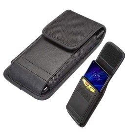 DFV mobile - Belt Case Cover with Card Holder Design in Leather and Nylon Vertical für General Mobile GM 8 GO (2018) - Black