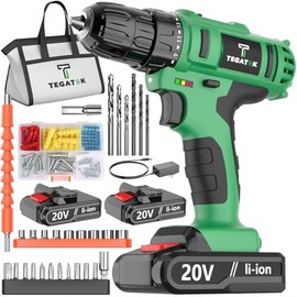 20V Cordless Drill/Driver, Electric Screwdriver - 2 Batteries, 30Nm, 21+1 Torque, 2 Speed, Keyless 3/8" Chase Drill with LED Light, Kit for Home (Green)
