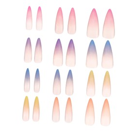 Beavorty 24pcs Super Gradient Rainbow Press Nails for Boys and Girls Friendly Fake Nails Easy Application for Parties