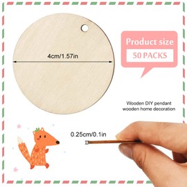 Round Wooden Discs with Hole, Pack of 50 Wooden Discs Wooden Pendants Wooden Confetti Decoration Natural Wooden Discs for Crafts for Rustic Decoration Wedding DIY Craft Calendar Countdown DIY (4 cm)