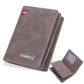 AIFILLE Men's Small Wallet with Coin Compartment and Money Clip Mini Wallet Men's Premium PU Leather Wallet Men's RFID Protection Men with Card Holder Wallet Money Organiser Slim Wallet, brown, money