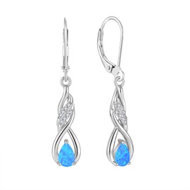 Aprila Drop Dangle Earrings 925 Sterling Silver Infinity Leverback Earrings Created Blue Fire Opal 5A Cubic Zirconia Jewelry for Women