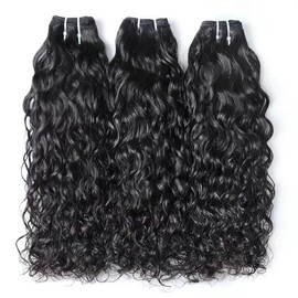 Human Hair Bundle, 10A Grade Brazilian Hair, Water Wave Bundle, Brazilian Vrigin Hair, Brazilian Real Hair Curls, 100% Remy Water Weave Bundles, Single Bundle, Human Hair, Natural, 24 Zool