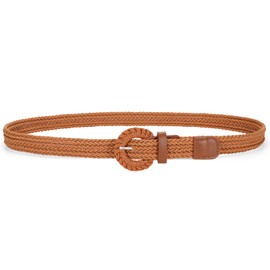 VONMELLI Braided Belt for Women, Rattan Woven Waist Belt for Summer Fashion Dress Jeans Pants Thin Waist Belt Brown Up to 35 Inches