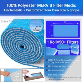 Demiwise 12x90 inches Air Vent Filters, Cut to Size(50+Filters) MERV 8 Electrostatic Floor Vent Filter for Floor Registers, RV, AC, Ceiling, Grilles and Wall HVAC Furnace Vents, 48PCs Adhesive Hook