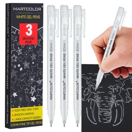 MARTCOLOR White Gel Pens, 0.5mm Extra Fine Point Opaque Archival Ink Pen for Black Paper Drawing, Art Highlight, Illustration, Bullet Journaling, Card Making & DIY Projects, 3 Pack