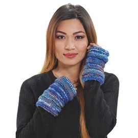 The Collection Royal Multi-color Yarn Knit Arm Warmers - Color: Blue
