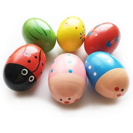 Jofan 6 Pack Wooden Musical Shake Easter Eggs Shakers for Kids Boys Girls Toddlers Easter Basket Stuffers Gifts Fillers