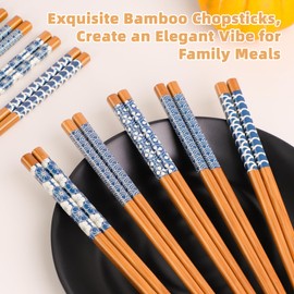 Antner 10 Pairs Reusable Bamboo Chopsticks Japanese Style Chop Sticks Set, Non-Slip, 8.8 Inch/22.5cm Chopsticks Dishwasher Safe for Sushi, Noodle, Ramen, Asian Dining, Home & Restaurant Use