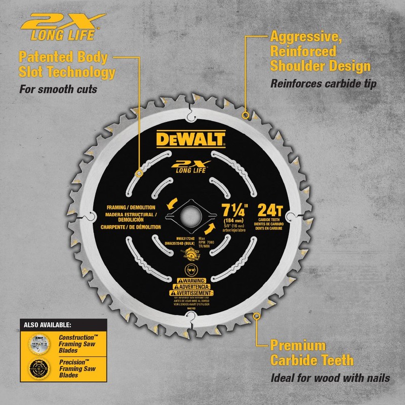 DEWALT Circular Saw Blade, 7 1/4 Inch, 24 Tooth, Wood