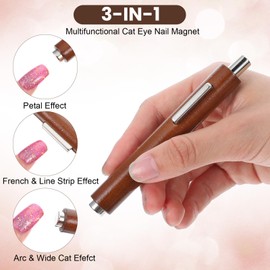 Cat Eye Magnet for Nail, 3 in 1 Wooden Handle Nail Magnet Cylindrical Versatile Art Magnets Nails Double-head Tool for Cat Eye Gel Polish Nails Art Suitable Home Diy Salon Studio