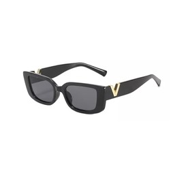 TECH-LINE-DIRECT FASHION ACCESSORIES Small Rectangle Sunglasses Women Retro Glasses Vintage Square Eyewear Wide Frame Sunglasses (Black Frame + Black Lens)