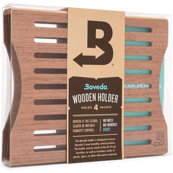 Boveda for Cigars | Wood Boveda Holder for Humidor | For Use With Four (4) Size 60 Boveda (Sold Separately) | Includes Magnetic and Removable Tape Strip Mounting Kits | 1-Count