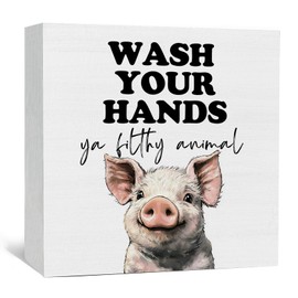 Nitelat Funny Pig Bathroom Wooden Box Signs, Funny Bathroom Decor, Wash Your Hands Wood Decoration Bath Room Decor for Washroom Toilet Counter Shelf Table 5x5 Inch Decorative Signs & Plaques