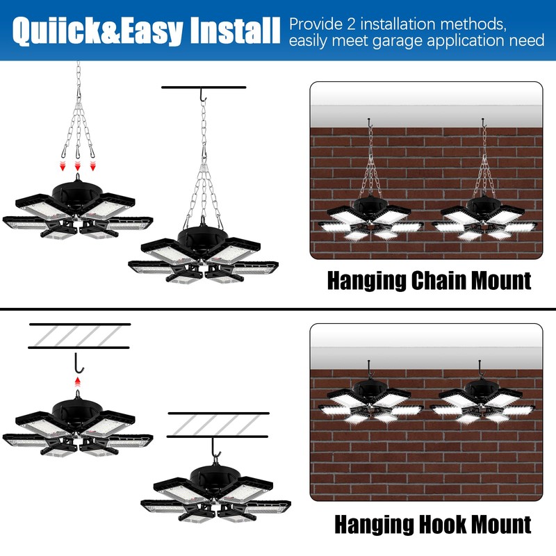 Aoretic LED Garage Lights 4 Pack -180W, 18000LM 6500K Led