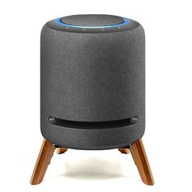 Real Wood Stand for Echo Studio Smart Speaker,Tripod Mount Accessories Protect Alexa on Table/Desk,Secure Stable Wooden Holder for New Echo Studio 2024 (Black Walnut)