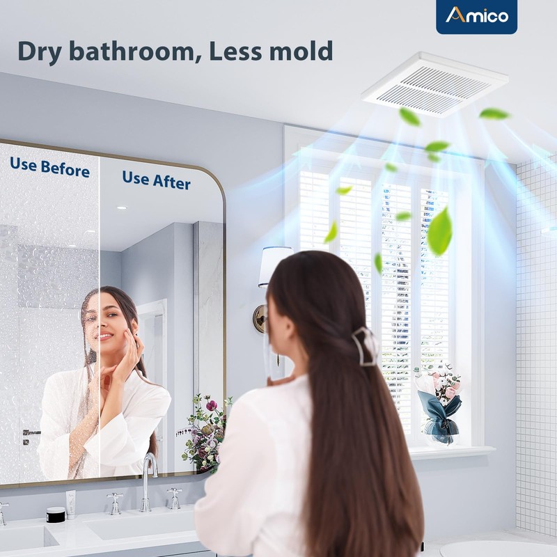 Amico Bathroom Exhaust Fan, 1.0 Sones, 80 CFM, Low Noise,