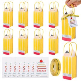 Kolldenn 17 Pcs Back to School Teacher Gift Set with 8 Pencil Shaped Bag with Handle 8 Thank You Cards and 1 Ruler Ribbon for First Day of School Teacher Appreciation Gift Welcome Back Party Favor