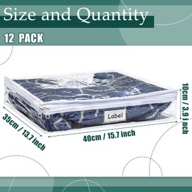 12 Pcs Clear Zippered Storage Bags PVC Sweater Storage Bags Sheet Organizer Plastic Sheet Storage Sweater Bags with Zipper and Label Pocket for Clothes Closet Linen Sweater Pillow (16 x 14 x 4 Inch)
