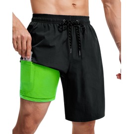 Milin Naco Mens Swim Trunks 9 Inch Compression Liner 2 in 1 Quick Dry Swimming Shorts with Zip Pockets Drawstring Bathing Suits